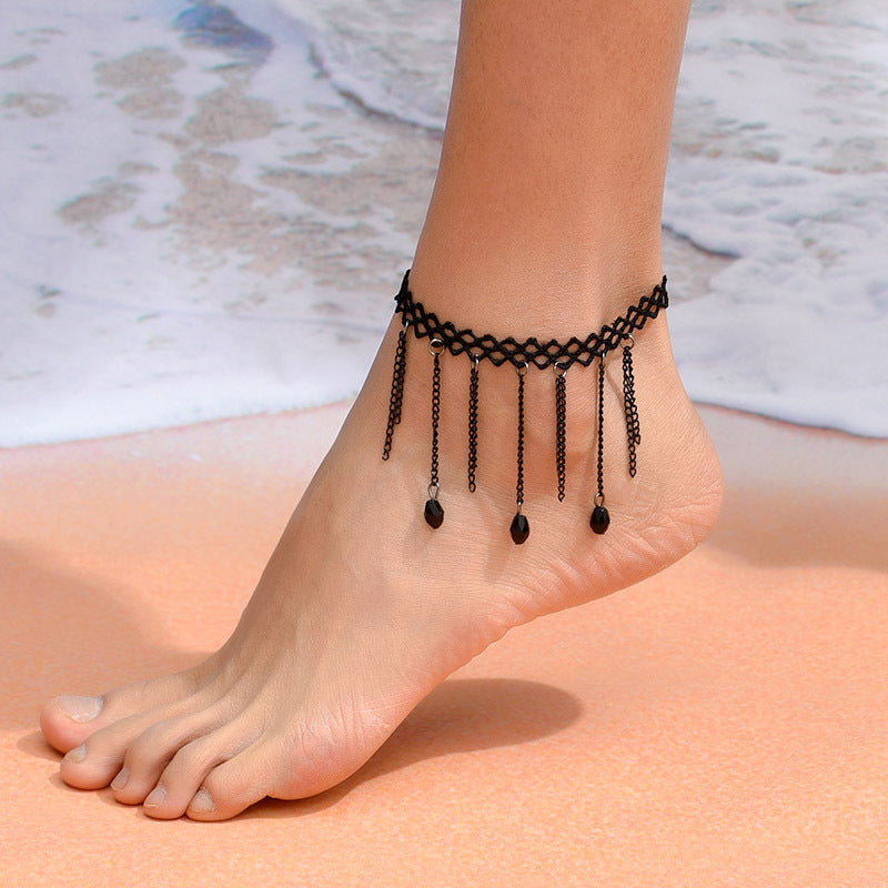 Simple Geometric Tassel Lace Crystal Women's Anklet