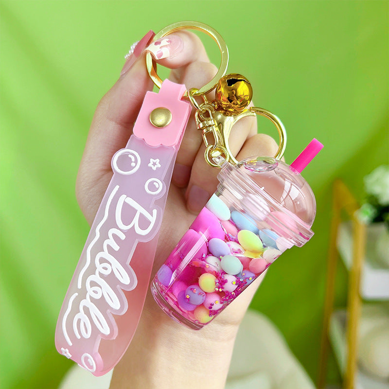 Acrylic Luminous Milk Tea Cup Keychain Pendant with Floating Sand