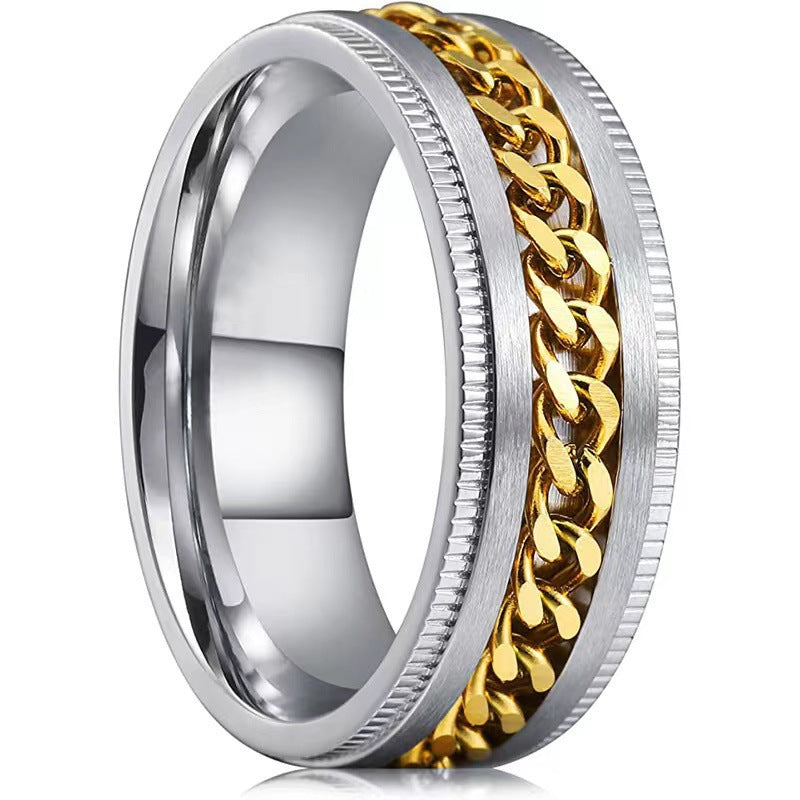 Simple Geometric Titanium Steel Embossed Chain Spinner Ring