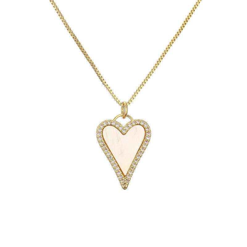 Heart Shape Shell Zircon Pendant Necklace - Minimalist Style