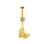 Heart Butterfly Belly Ring - 316 Stainless Steel with Resin Rhinestones, Gold & White Gold Plated