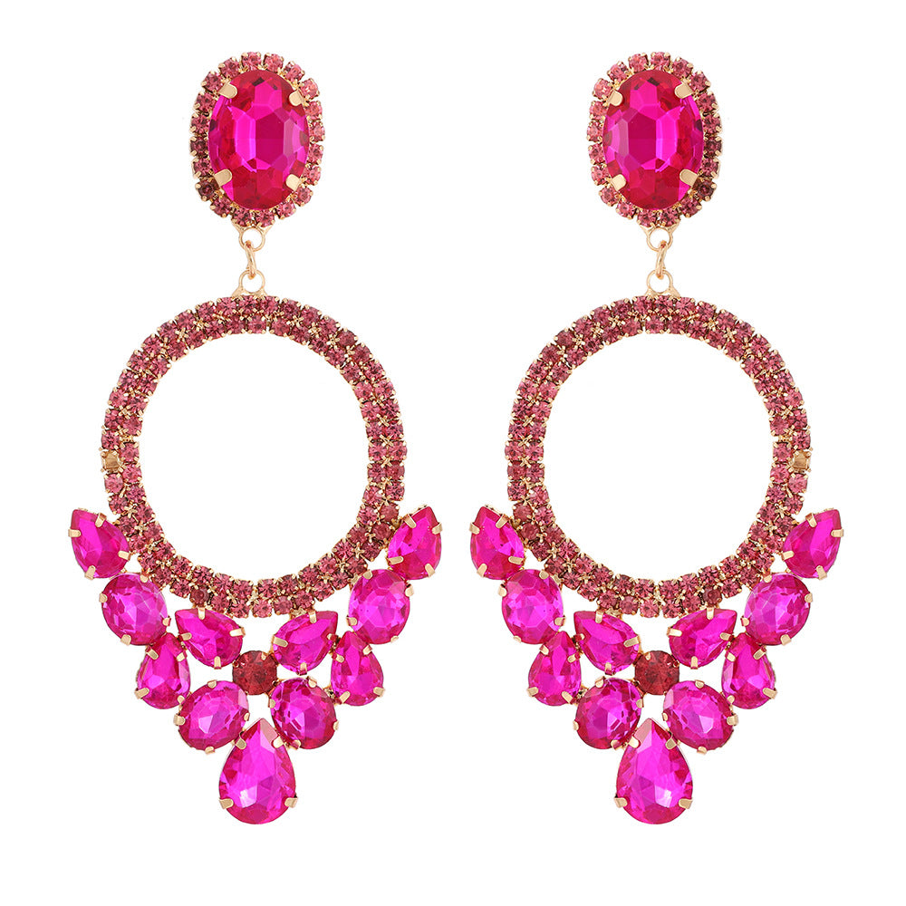 Retro Geometric Rhinestone Inlay Statement Drop Earrings for Women