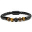 Retro Geometric Tiger Eye Stone Beaded Leather Bracelet