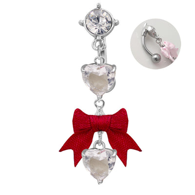 1 Piece Heart Bow Knot Belly Ring 316 Stainless Steel with Rhinestones Gold Plated