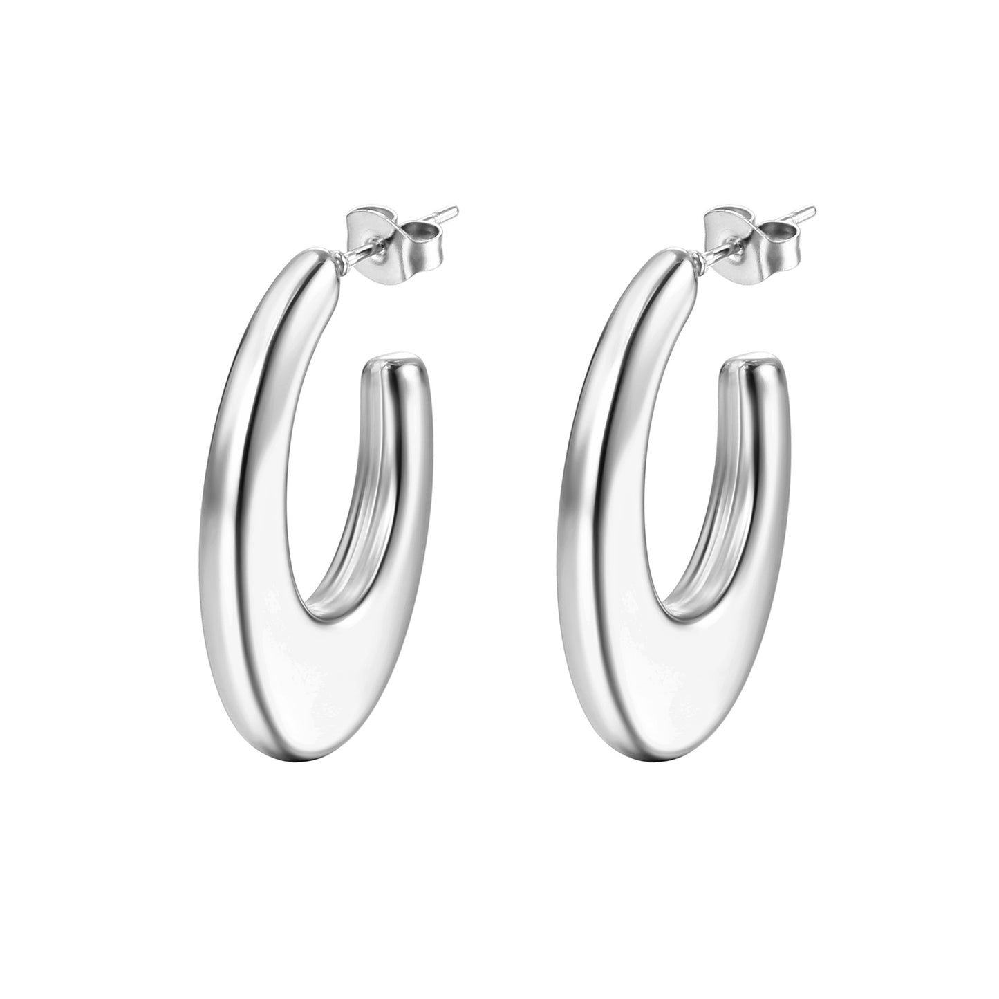 1 Pair Fashion 18K Gold Plated Stainless Steel Oval Hoop Earrings