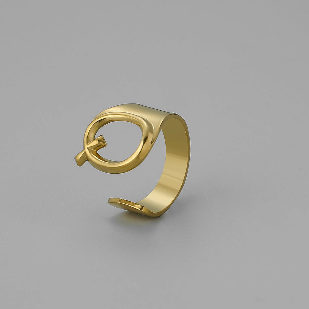 Fashion Alphabet Titanium Steel Gold Plated Open Ring