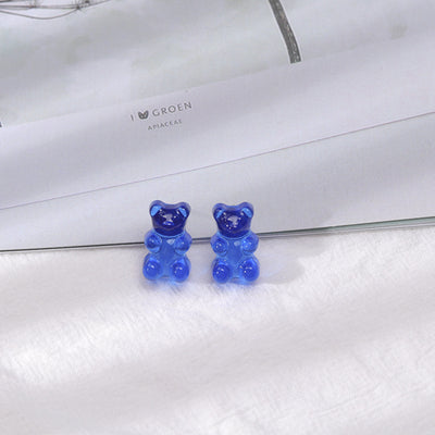 1 Pair Cartoon Bear Resin Rings and Candy Color Bear Stud Earrings for Women