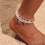 Beach Bohemian Heart Shape Beaded Rhinestone Anklet with Shell Pendant