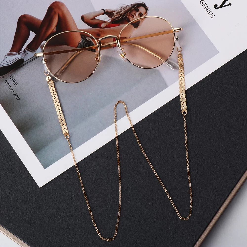 Fashion Geometric Alloy Shell Crystal Pearl Glasses and Mask Chain