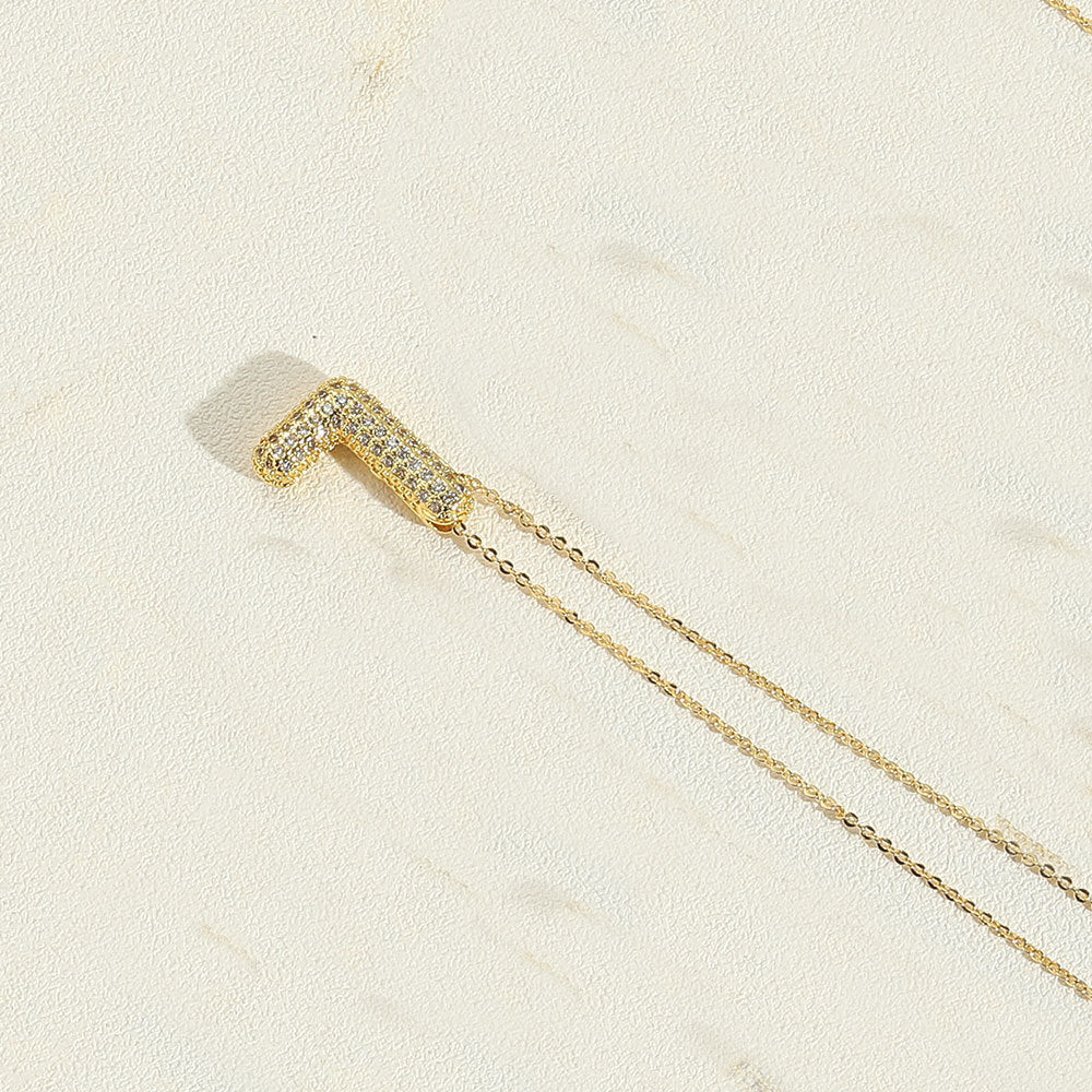 14K Gold Plated Zircon Letter Pendant Necklace - Vintage Style Initial Choker