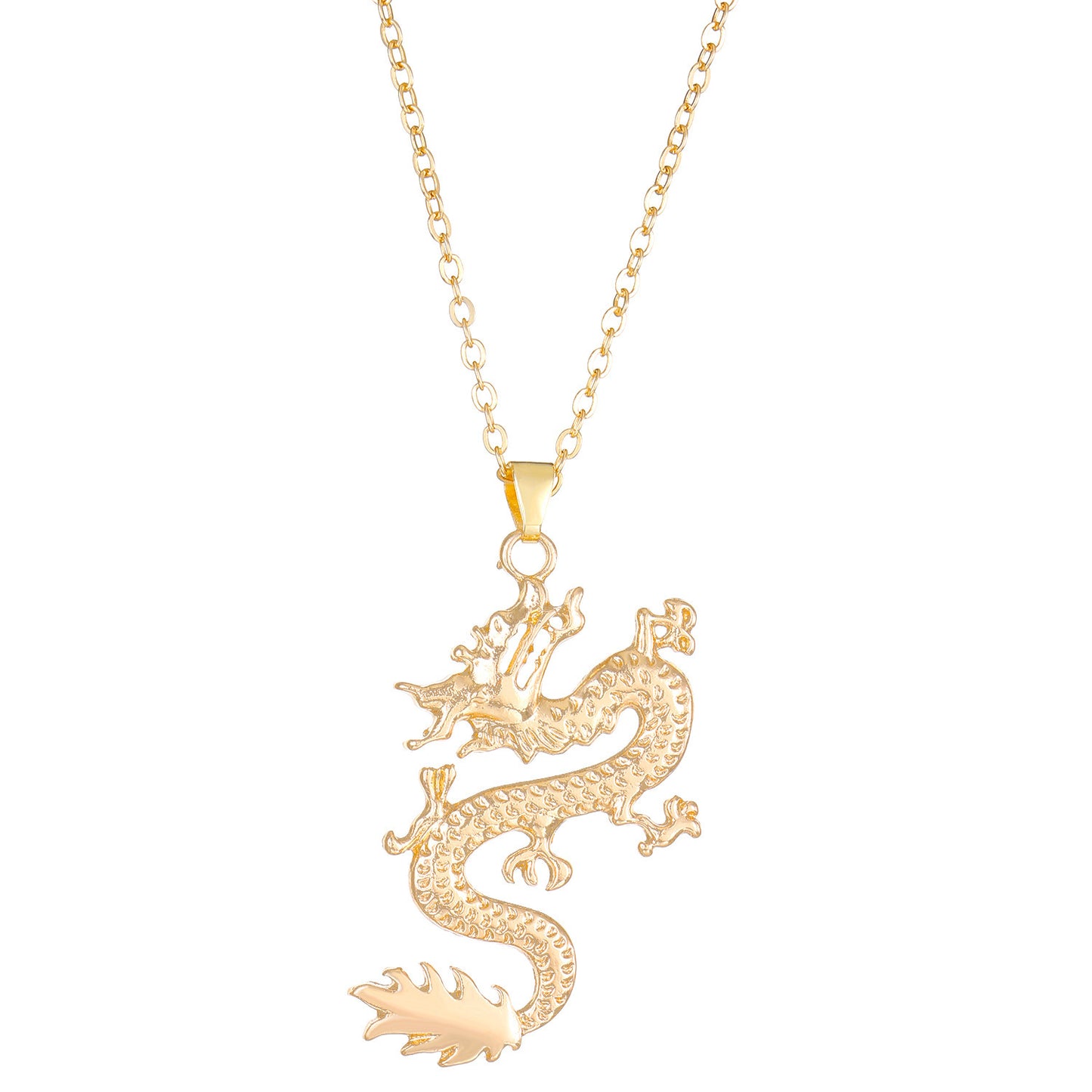 Chinoiserie Dragon Pendant Necklace - Vintage Punk Style Zodiac Animal Alloy Choker