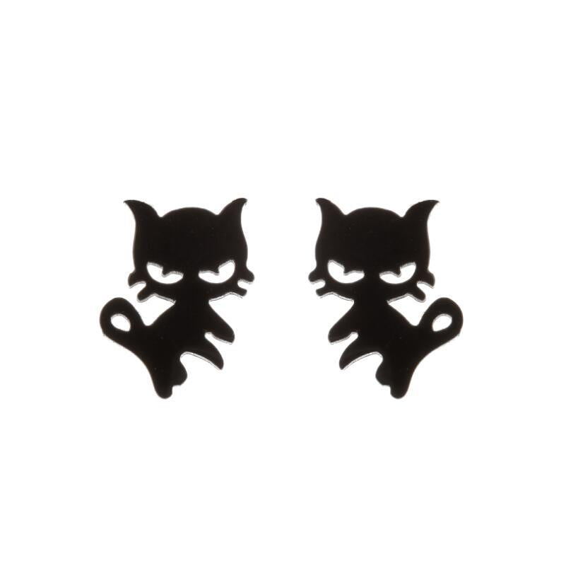 Fashion Cat Stainless Steel Plating Ear Studs 1 Pair