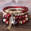 Fashion Geometric Alloy Tassel & Bohemian Beaded Crystal Multi-Layer Women's Bracelet Set