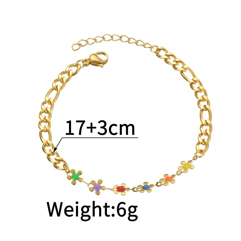 Colorful Enamel Flower Stainless Steel Bracelet for Women