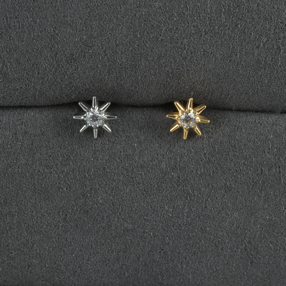 G23 Titanium Sun and Star Zircon Lip and Ear Studs with 18K Gold Plating