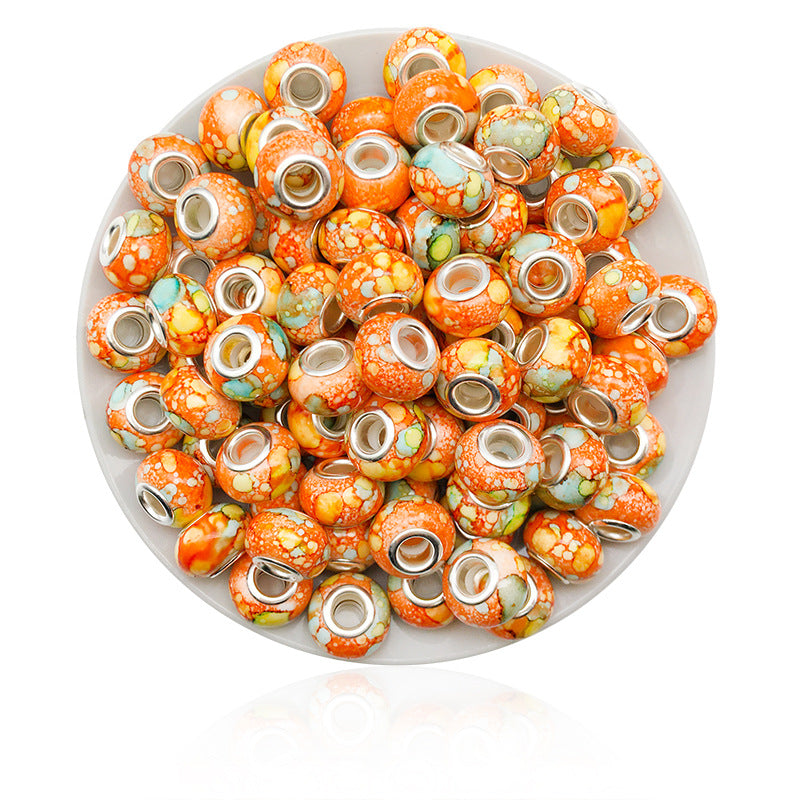 Resin Color Block Ink Painted Alloy Beads for DIY Jewelry Bracelet Making