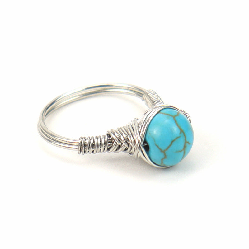 Retro Geometric Agate Crystal Beaded Ring