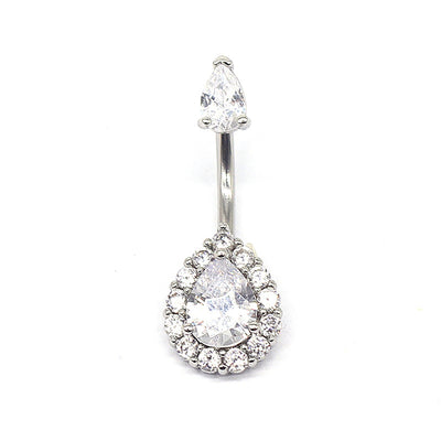 Simple Heart & Teardrop Stainless Steel Rhinestone Belly Ring