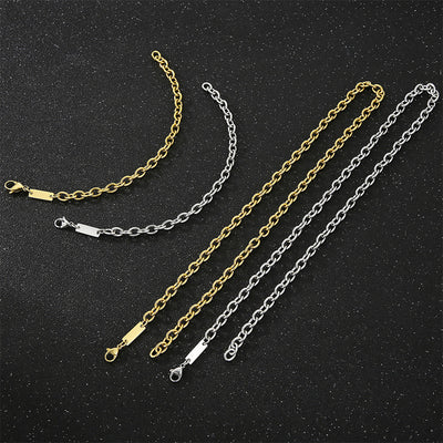 18K Gold Plated Titanium Steel Men's Bracelet and Customizable Stainless Steel Necklace Set