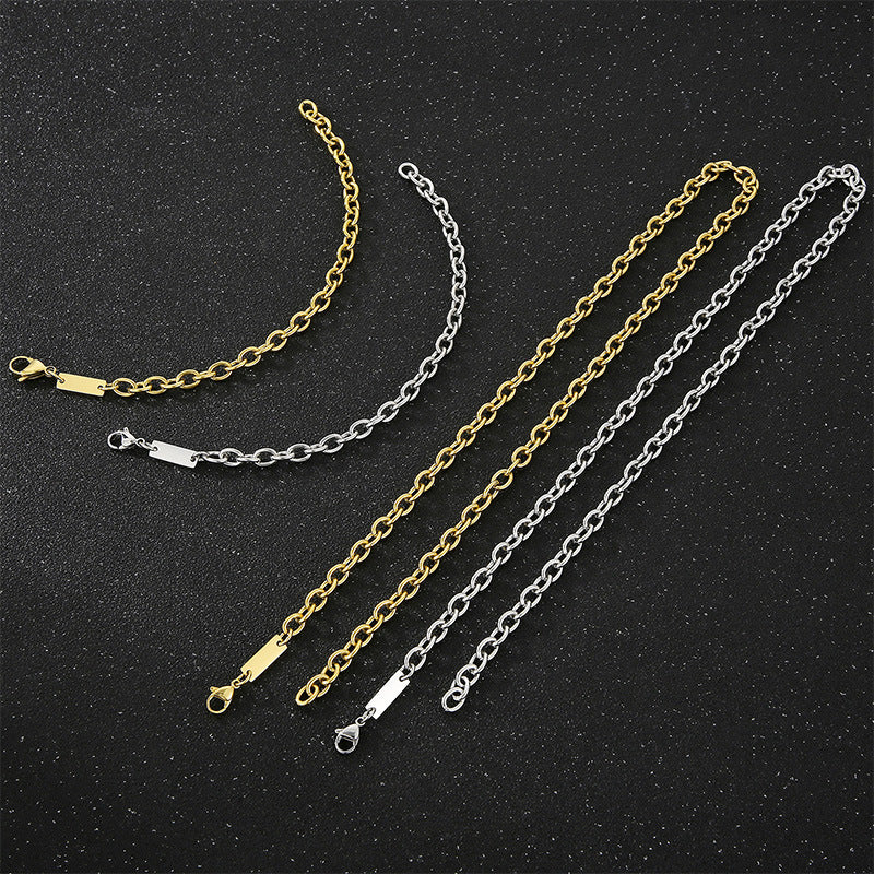 18K Gold Plated Titanium Steel Men's Bracelet and Customizable Stainless Steel Necklace Set