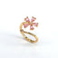 Simple Flower Zircon Adjustable Gold Plated Copper Ring