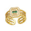 Retro Square Zircon 18K Gold Plated Adjustable Open Ring