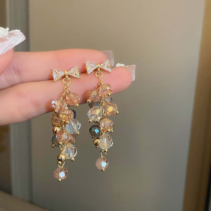 Sweet Heart Crystal Tassel Drop Earrings for Women