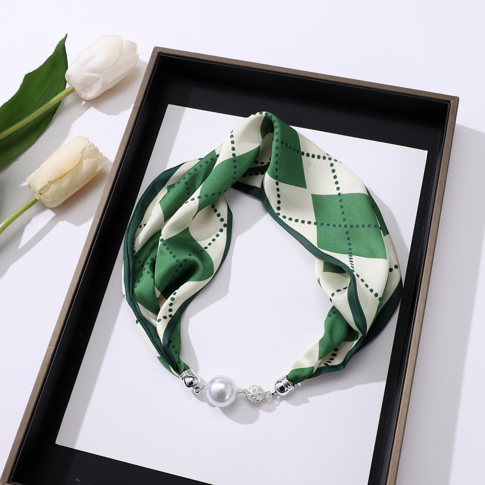 Women's Elegant Silk Print Scarf with Magnetic Letter Design