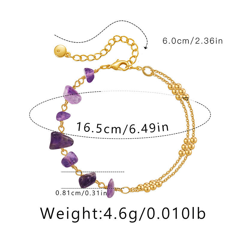 18k Gold Plated Geometric Metal Bracelet with Purple Natural Crystal Gravel