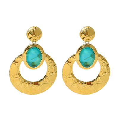 1 Pair IG Style Retro Classic Round 18K Gold Plated Stainless Steel Natural Stone Drop Earrings