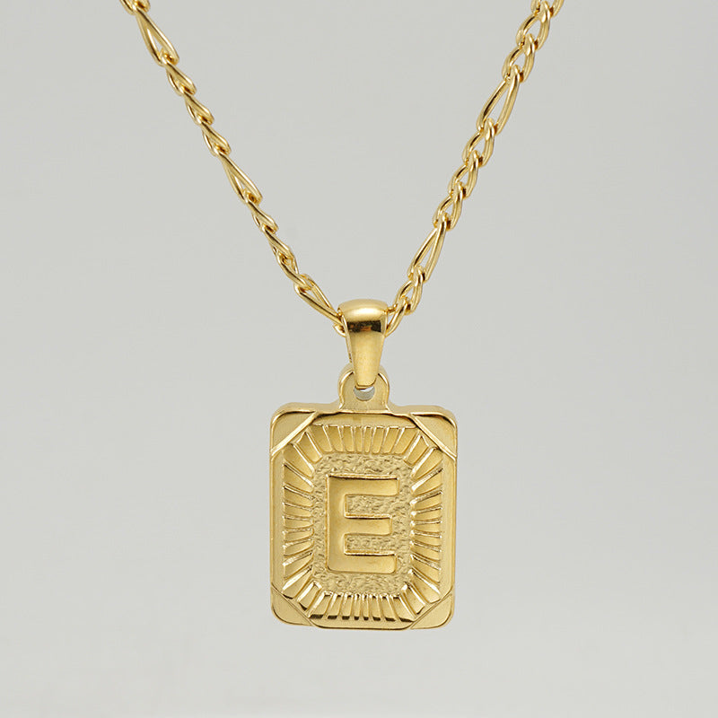 Fashion Letter Rectangle Titanium Steel Pendant Necklace Gold Plated Stainless Steel Necklaces