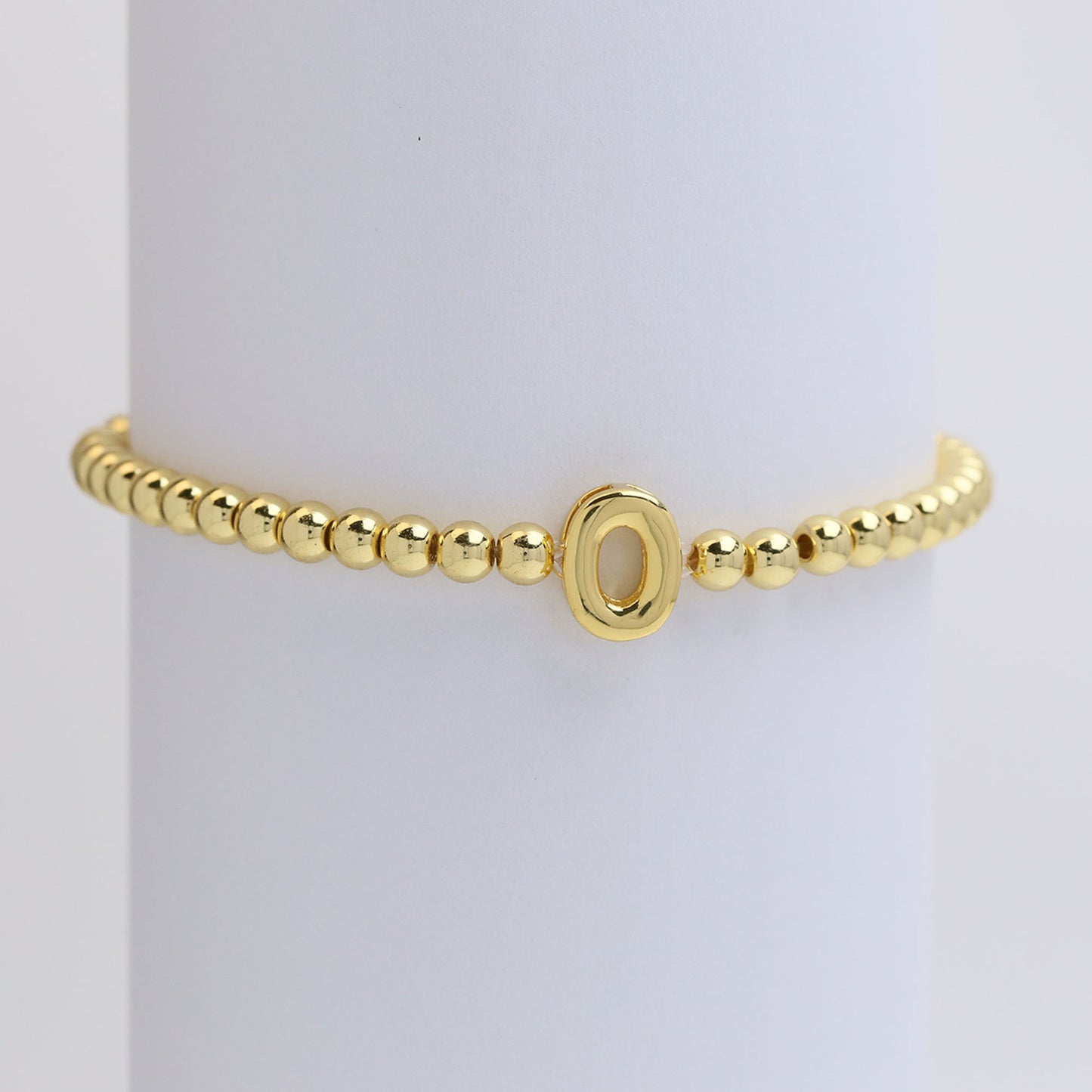 18k Gold Plated Copper Beaded Alphabet Stretch Bracelet