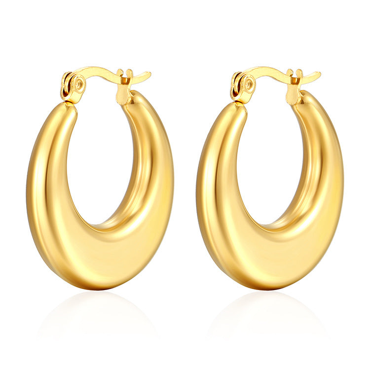 1 Pair Fashion 18K Gold Plated Stainless Steel Oval Hoop Earrings