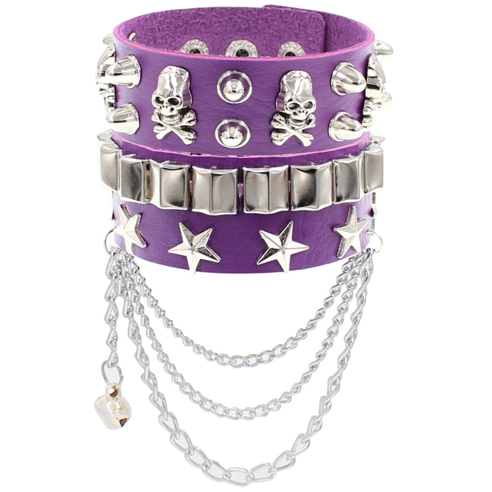 Punk Skull Multi-Layer Leather Rivet Bracelet