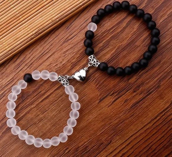 Simple Heart Shape Agate Magnetic Couple Bracelets Set