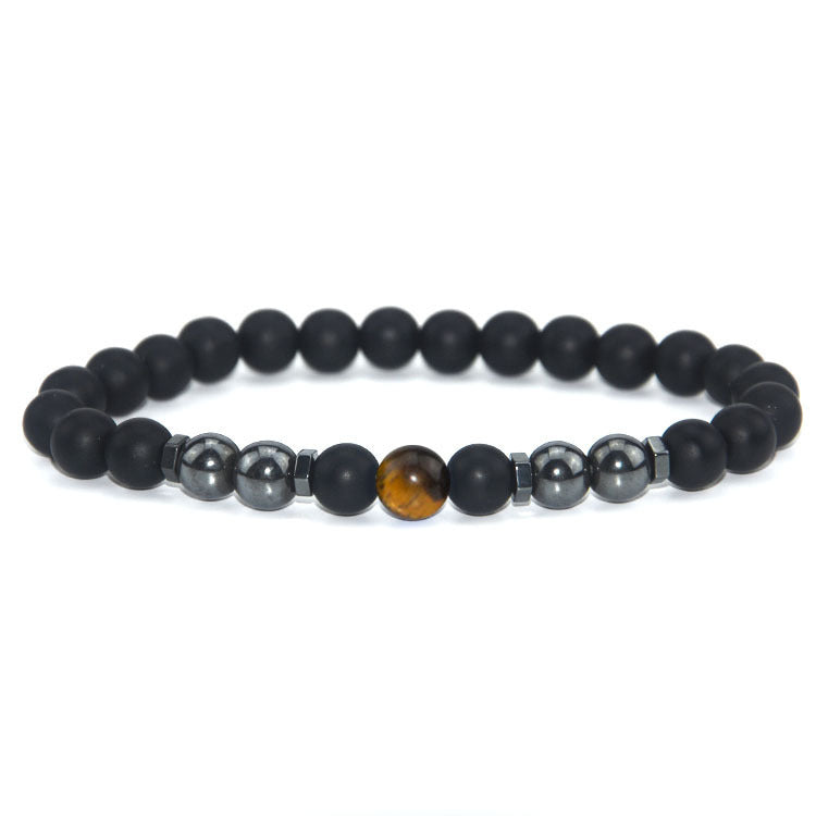 Retro Matte Black Magnetic Stone Beaded Anklet