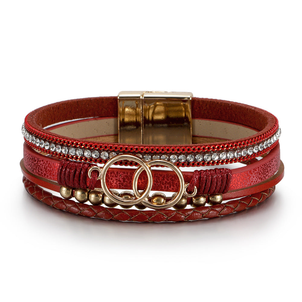 Bohemian Geometric Multi-Layer PU Leather Braid Women's Bracelet Set