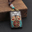 Ethnic Square Alloy Wood Pendant Necklace with Nepalese Thangka Design