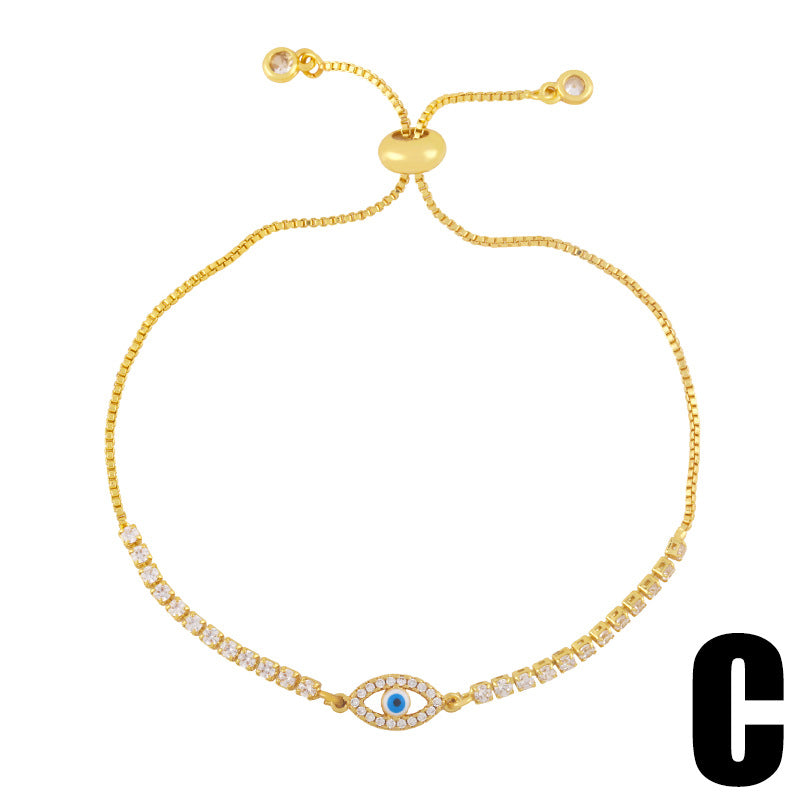 Simple Zircon Evil Eye Virgin Mary Butterfly 18K Gold Plated Bracelet