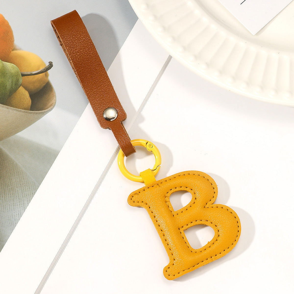 Basic Alphabet PU Leather Keychain Pendant