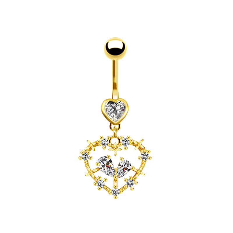 Fashion Heart Shape Stainless Steel Plating Zircon Belly Ring