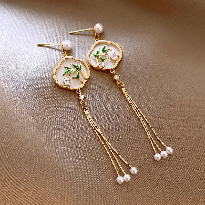 Elegant Leaf Fan-Shaped Copper Drop Earrings