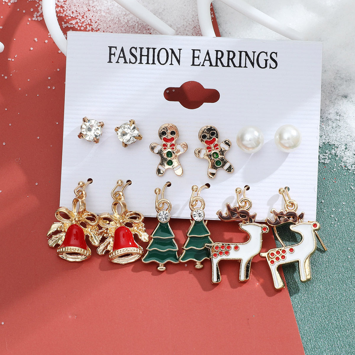 New Christmas Snowman Cane Earrings Set Cartoon Dripping Elk Wreath Earrings
