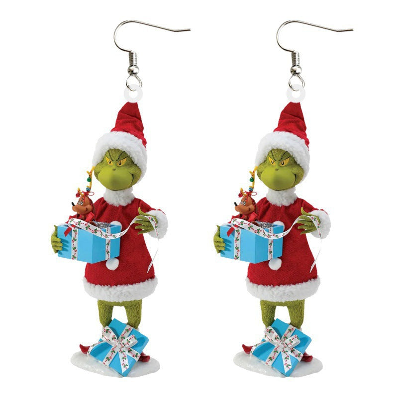 1 Pair Grinch Cartoon Character Acrylic Drop Earrings for Christmas Holiday