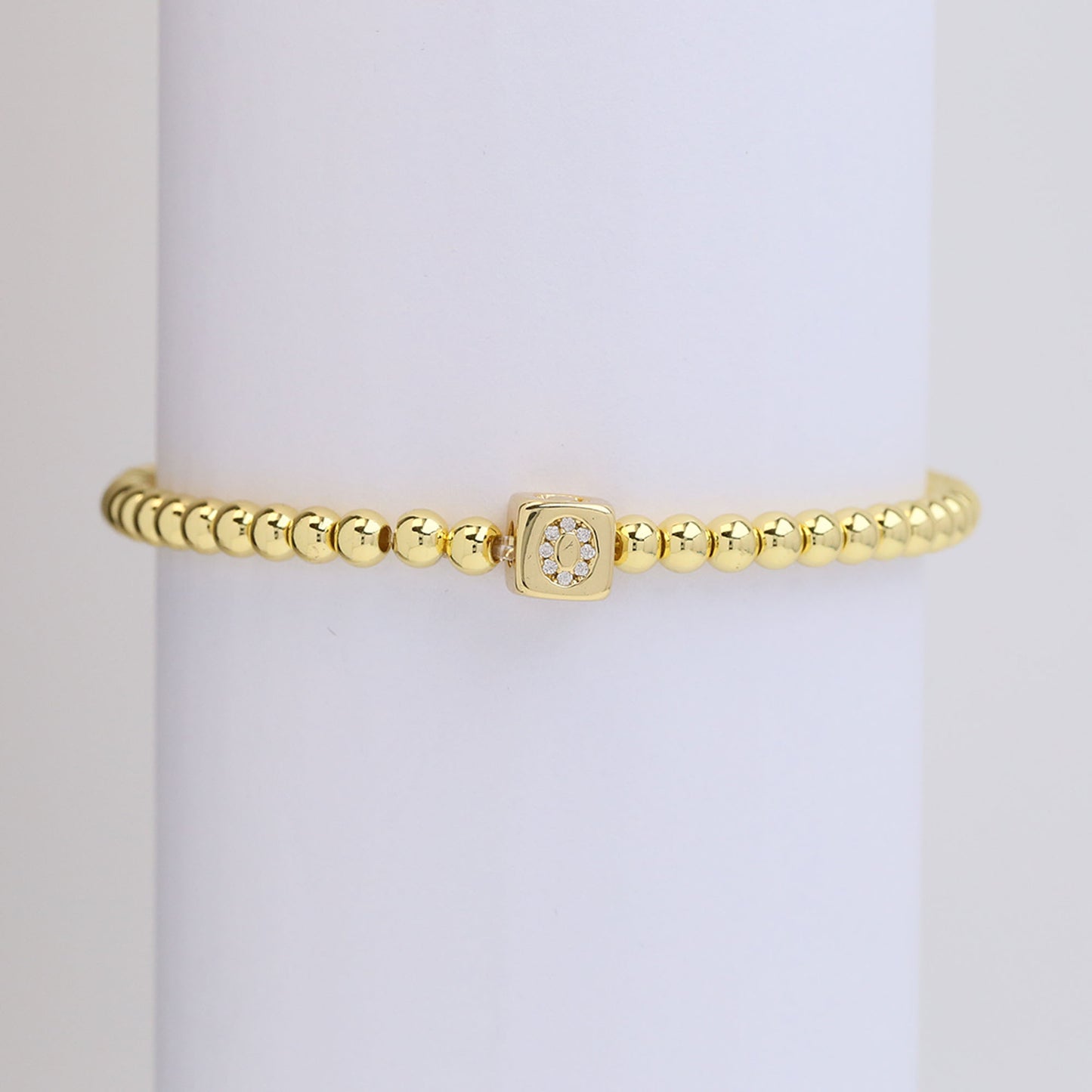 18k Gold Plated Copper Letter Zircon Beaded Stretch Bracelet