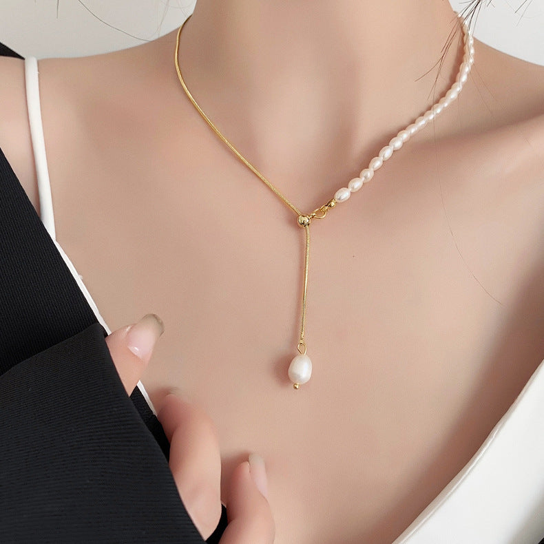 Elegant Baroque Freshwater Pearl Geometric Pendant Necklace