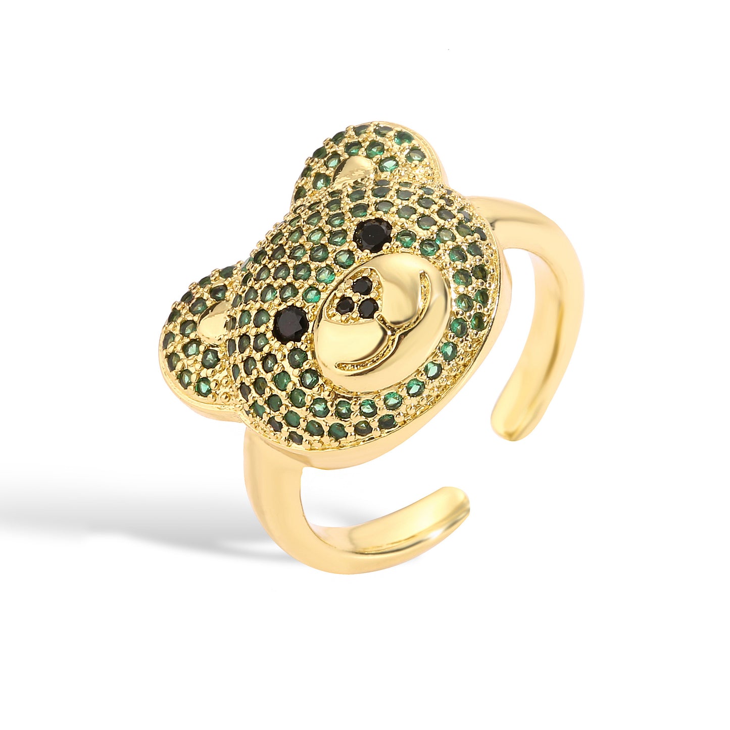 Streetwear Cute Bear Zircon 18K Gold Plated Adjustable Ring