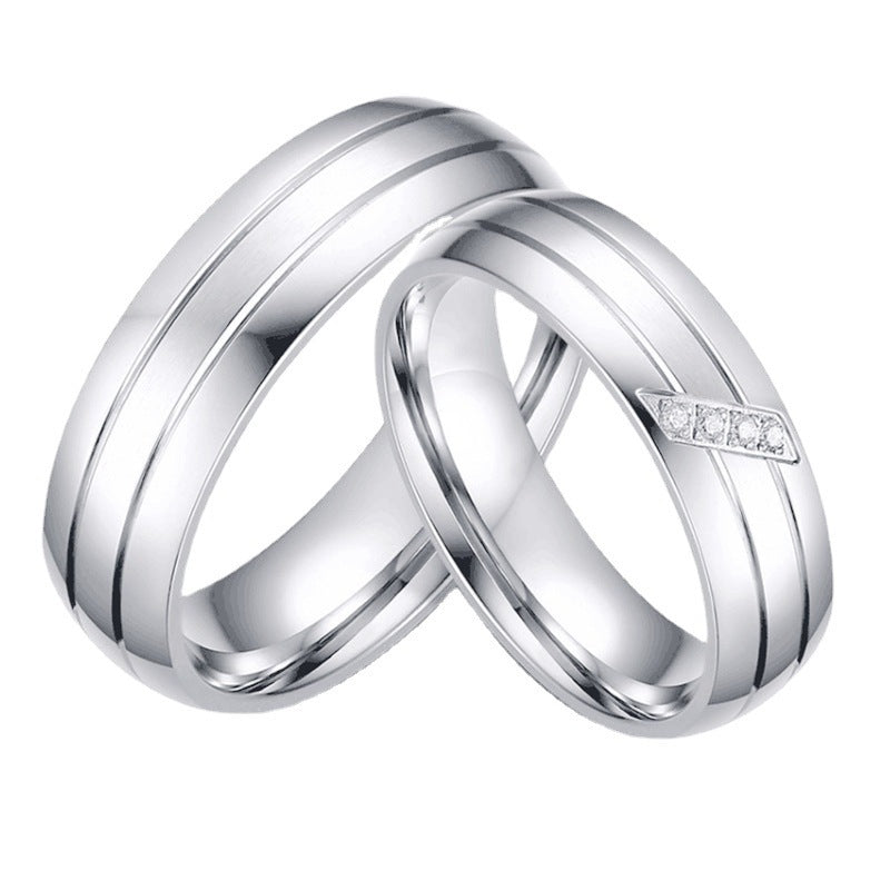 Wholesale Fashion Stainless Steel Couple Ring with Inlaid Diamond