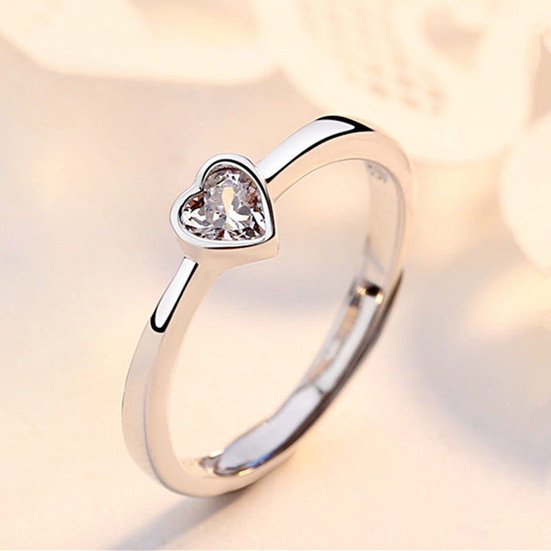 Simple Heart-Shaped Copper Ring with Inlaid Gemstones - Adjustable Couple's Promise Ring