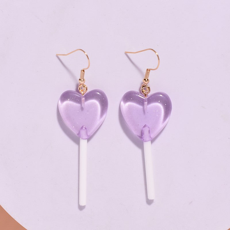 Sweet Heart Resin Lollipop Drop Earrings